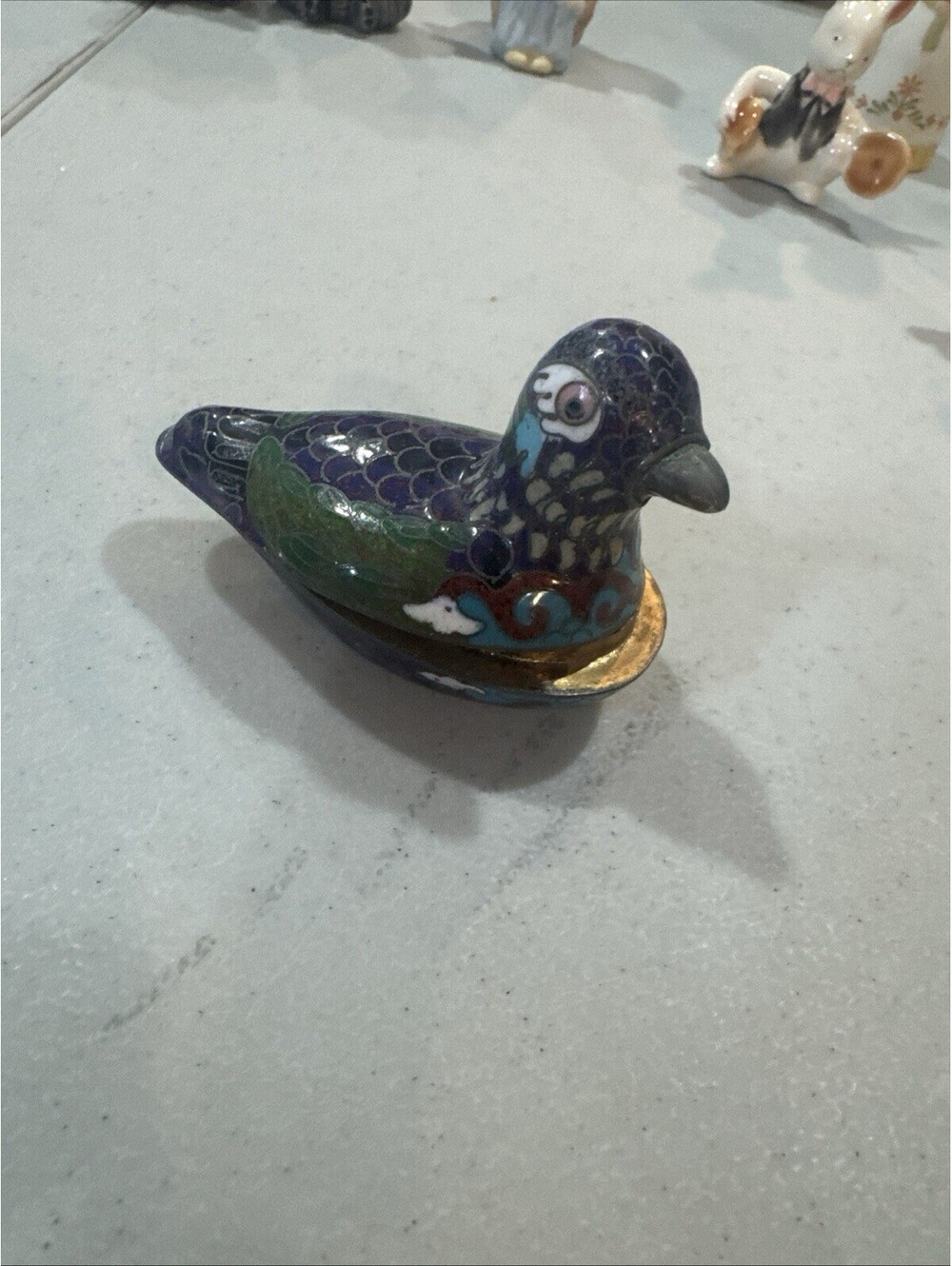 Chinese Enameled Duck Pill Box- Metal and enamel